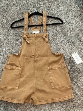 Zanana Woman Dark Almond Short Denim Overalls Romper